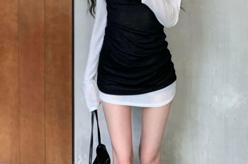 Long-Sleeve Crew Neck Plain Mini Bodycon Dress / Sleeveless Scoop Neck Plain Mini Bodycon Dress Product Image