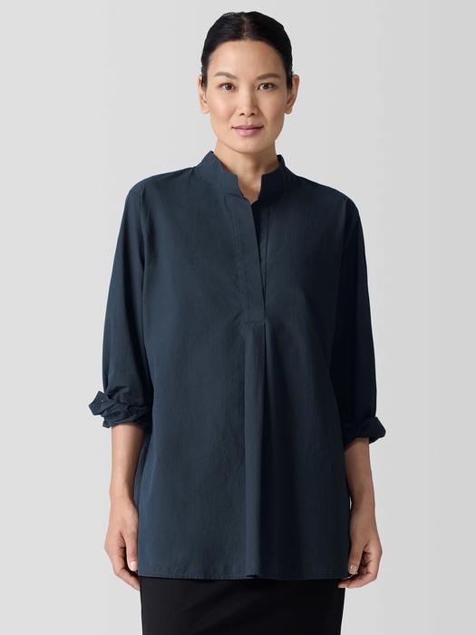 Washed Organic Cotton Poplin Stand Collar Top Product Image