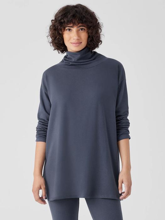 EILEEN FISHER Cozy Brushed Terry Hug Funnel Neck Long Topfemale Product Image