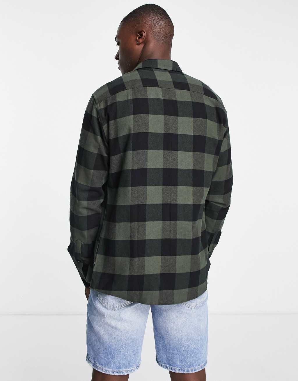 Only & Sons buffalo check shirt in khaki and black Product Image