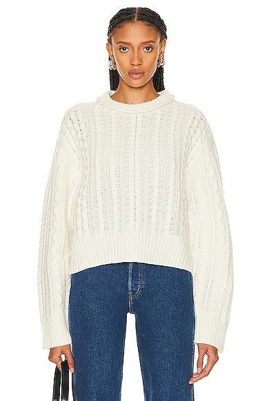 RE/DONE Crewneck Cable Pullover in Ivory. Size M, S, XS. Product Image