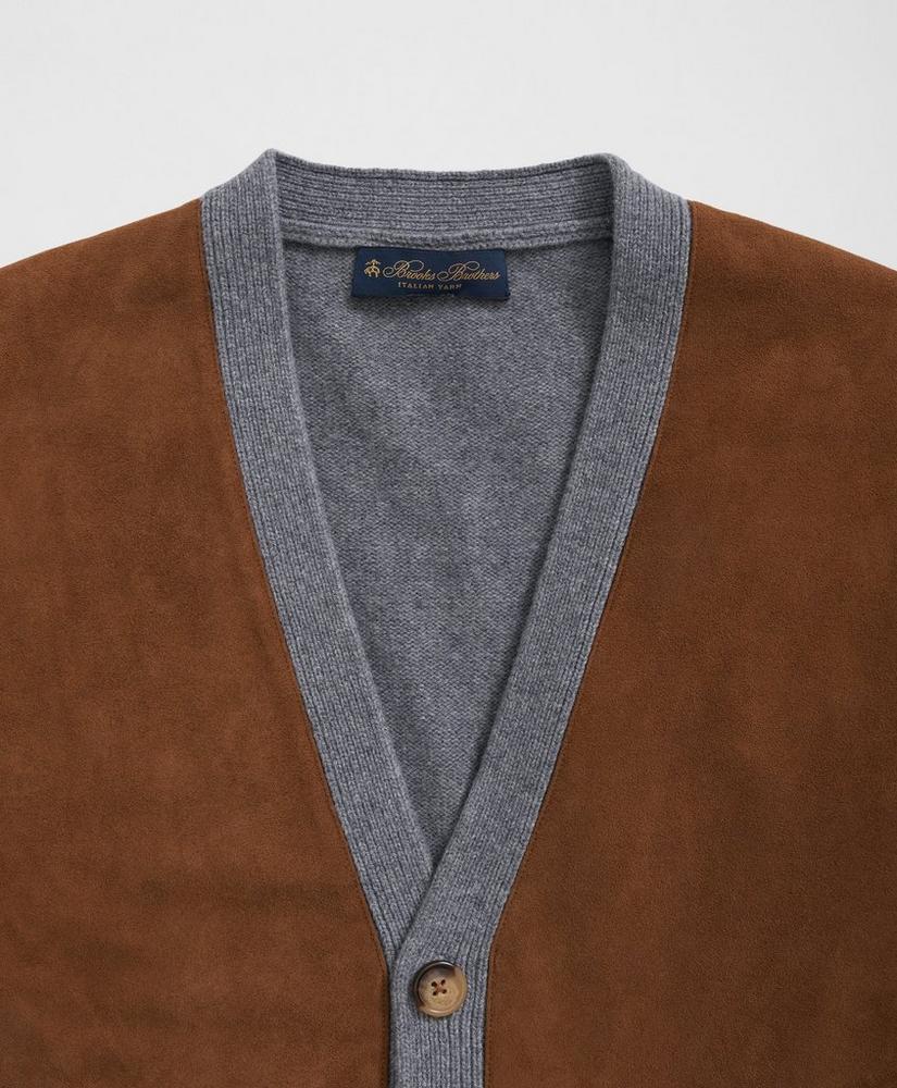 V-Neck Cardigan with Suede Panels in Wool-Cashmere Blend Product Image