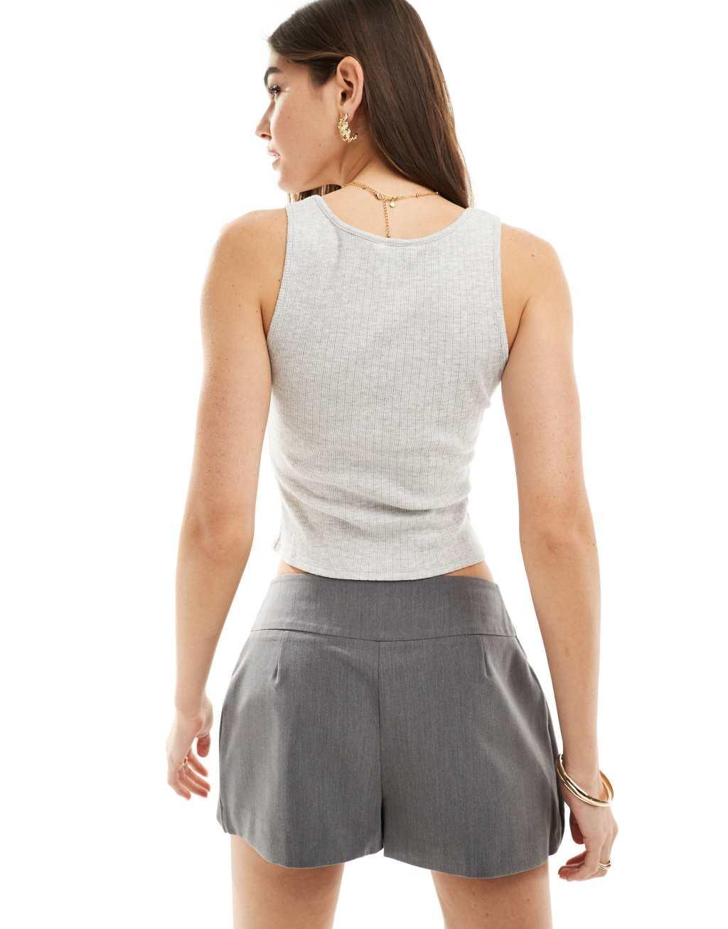 Miss Selfridge ribbon bow tank top in gray heather Product Image