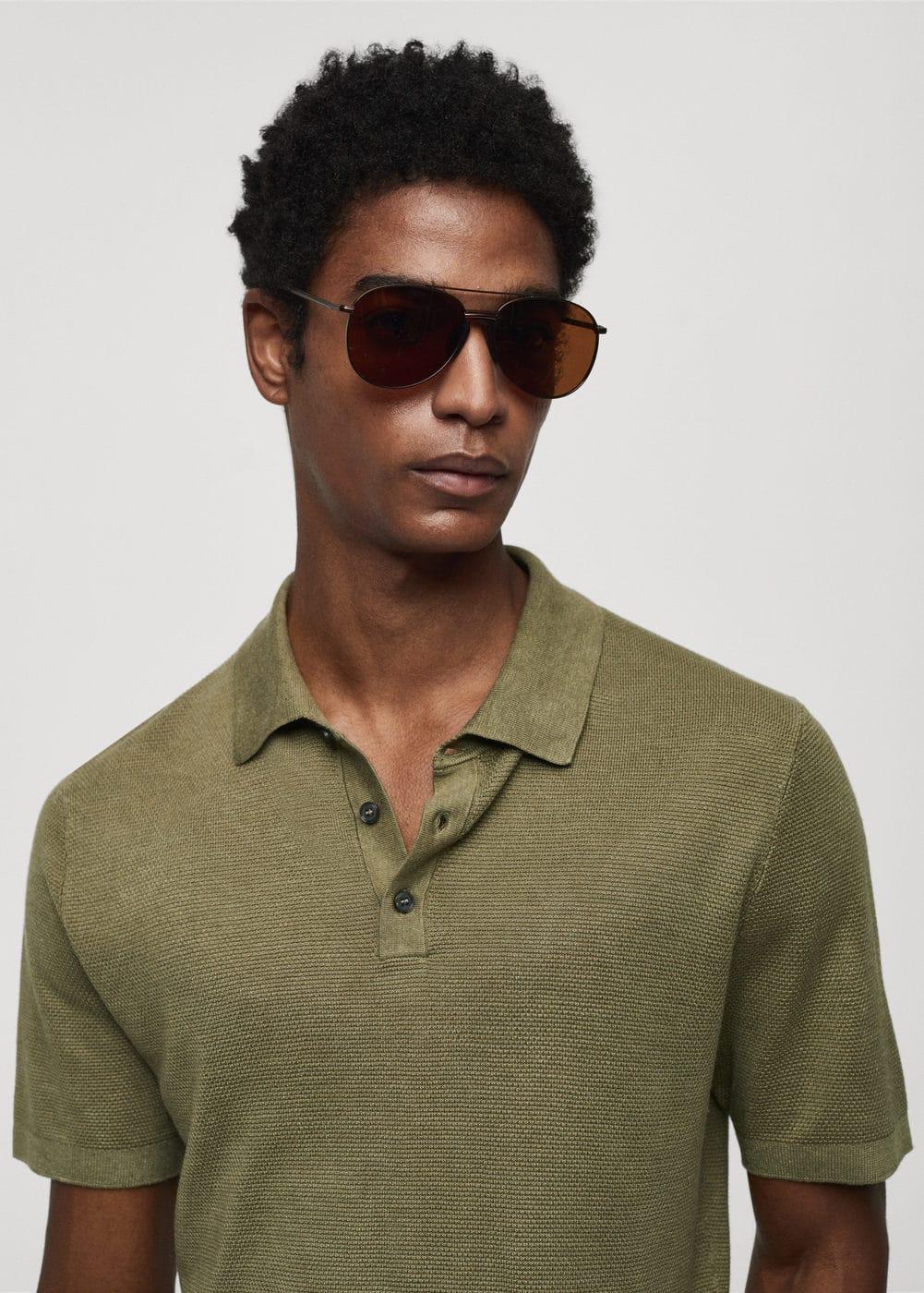 MANGO MAN - Buttoned micro-structure knitted polo shirt khakiMen Product Image