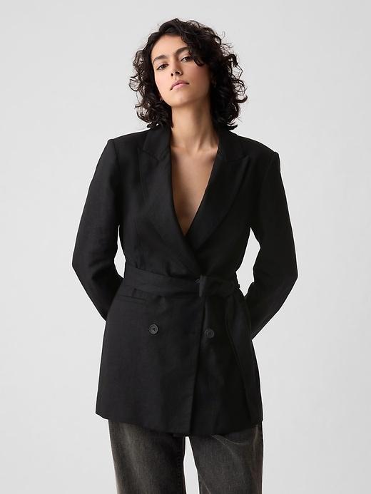 Linen-Cotton Belted Blazer Product Image