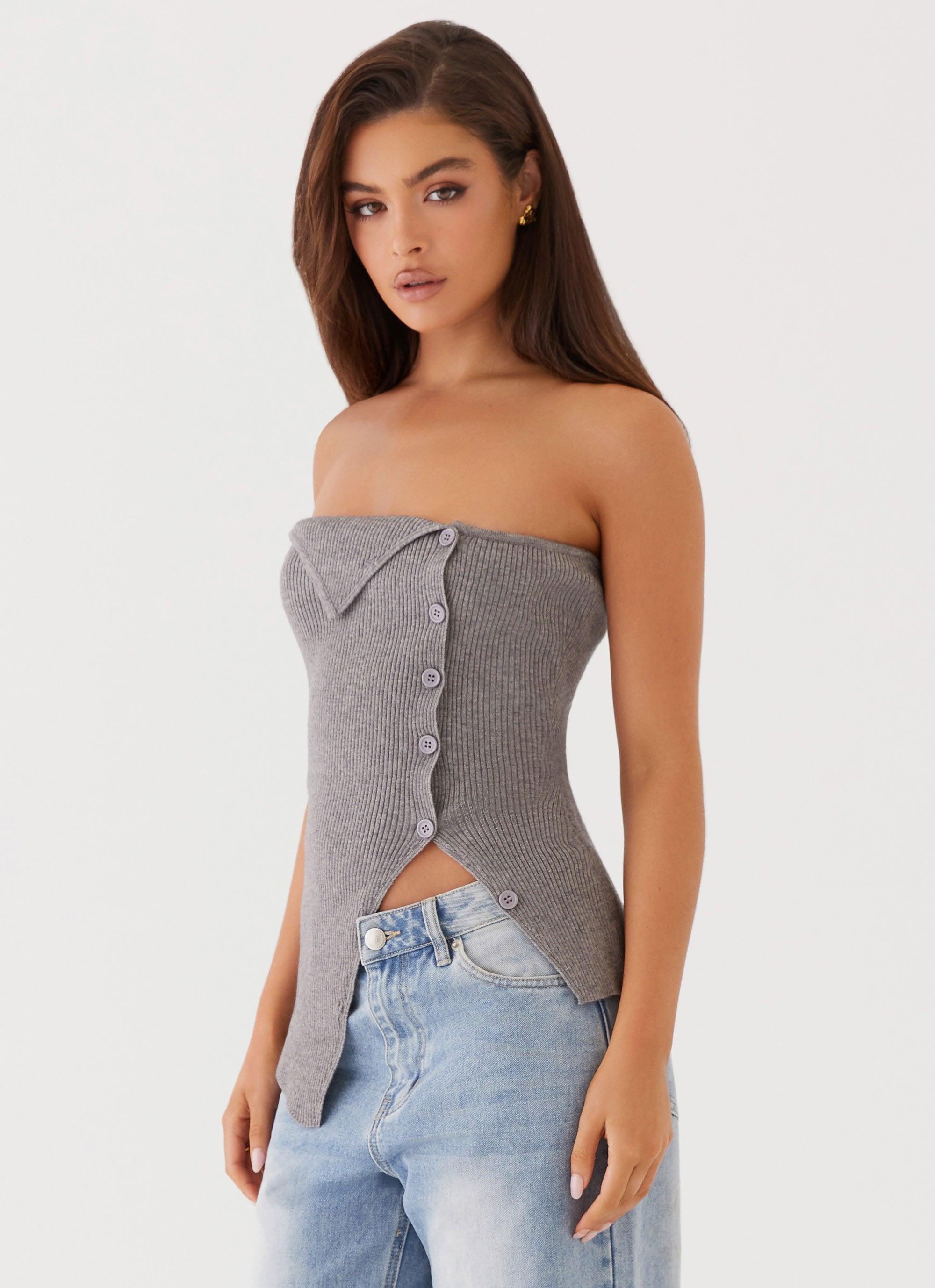 Evarie Strapless Knit Top - Charcoal Product Image