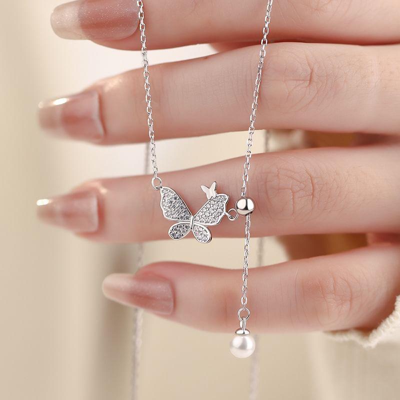 S999 Sterling Silver Rhinestone Butterfly Necklace Product Image