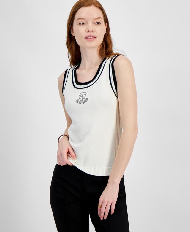 Tommy Hilfiger Womens Monogram Logo Sleeveless Sweater - Ivory Product Image