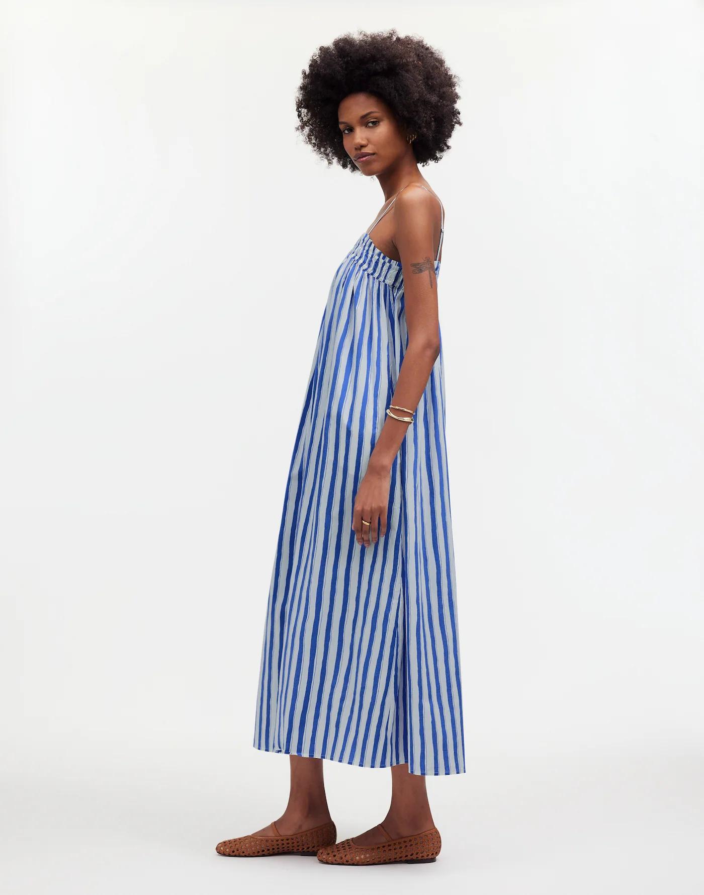 Ruffle A-Line Midi Dress in Stripe Poplin Product Image