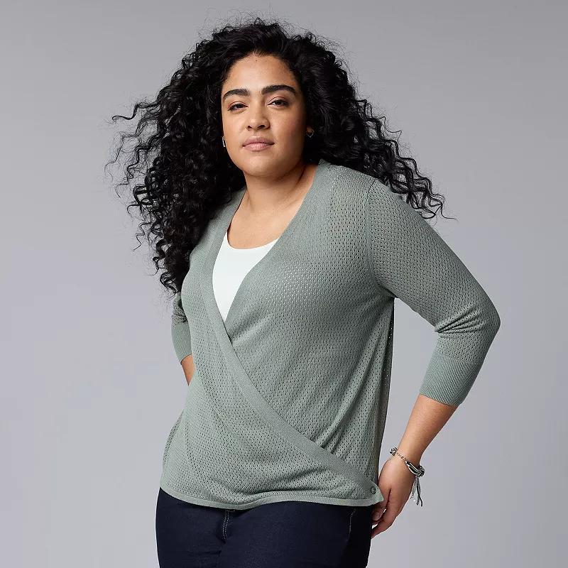 Plus Size Simply Vera Vera Wang Mesh Stitch 4-Way Cardigan, Womens Product Image