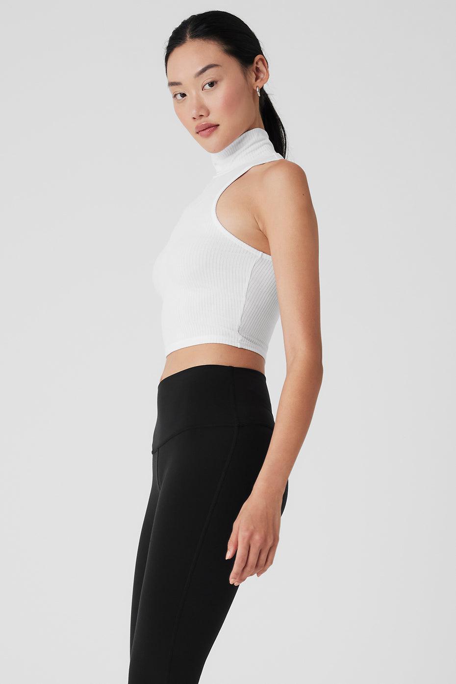 Ribbed Sea Coast Cropped Turtleneck Tank - White Female Product Image