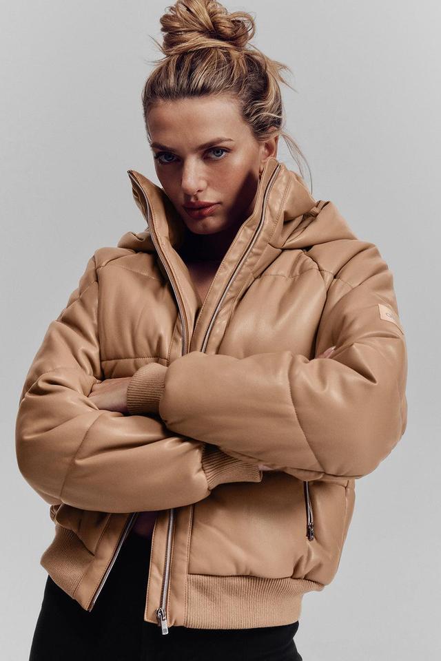 Alo Yoga | Faux Leather Boss Puffer Jacket Beige Product Image