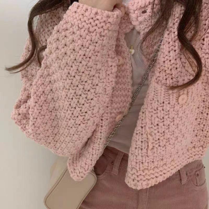 Round Neck Plain Cropped Cardigan Product Image