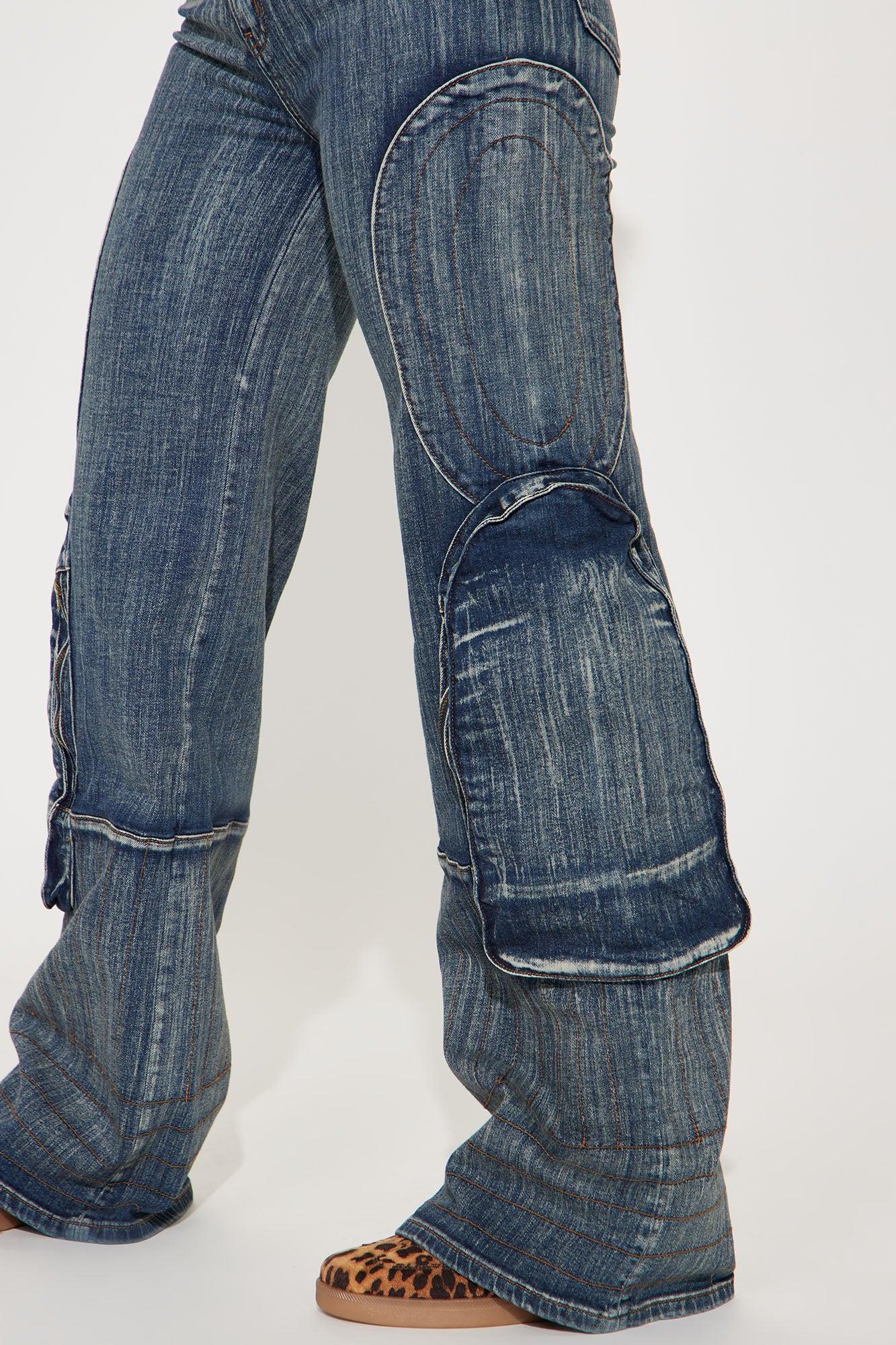 Had To Pop Out Stretch Cargo Jeans - Medium Wash Product Image