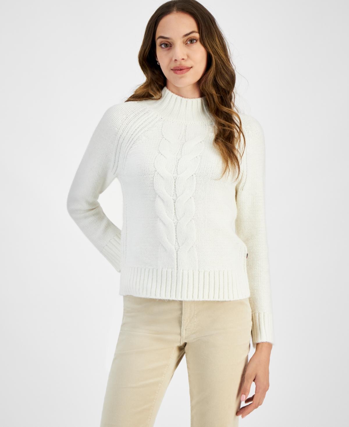 Tommy Hilfiger Womens Cable-Knit Mock-Neck Sweater Product Image