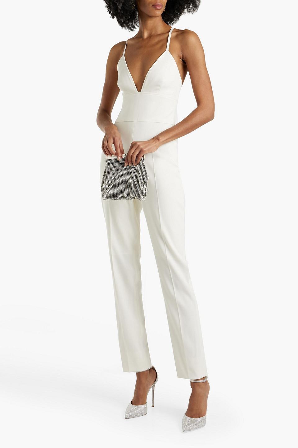 Lace-up Wool-blend Twill Jumpsuit In Ivory Product Image