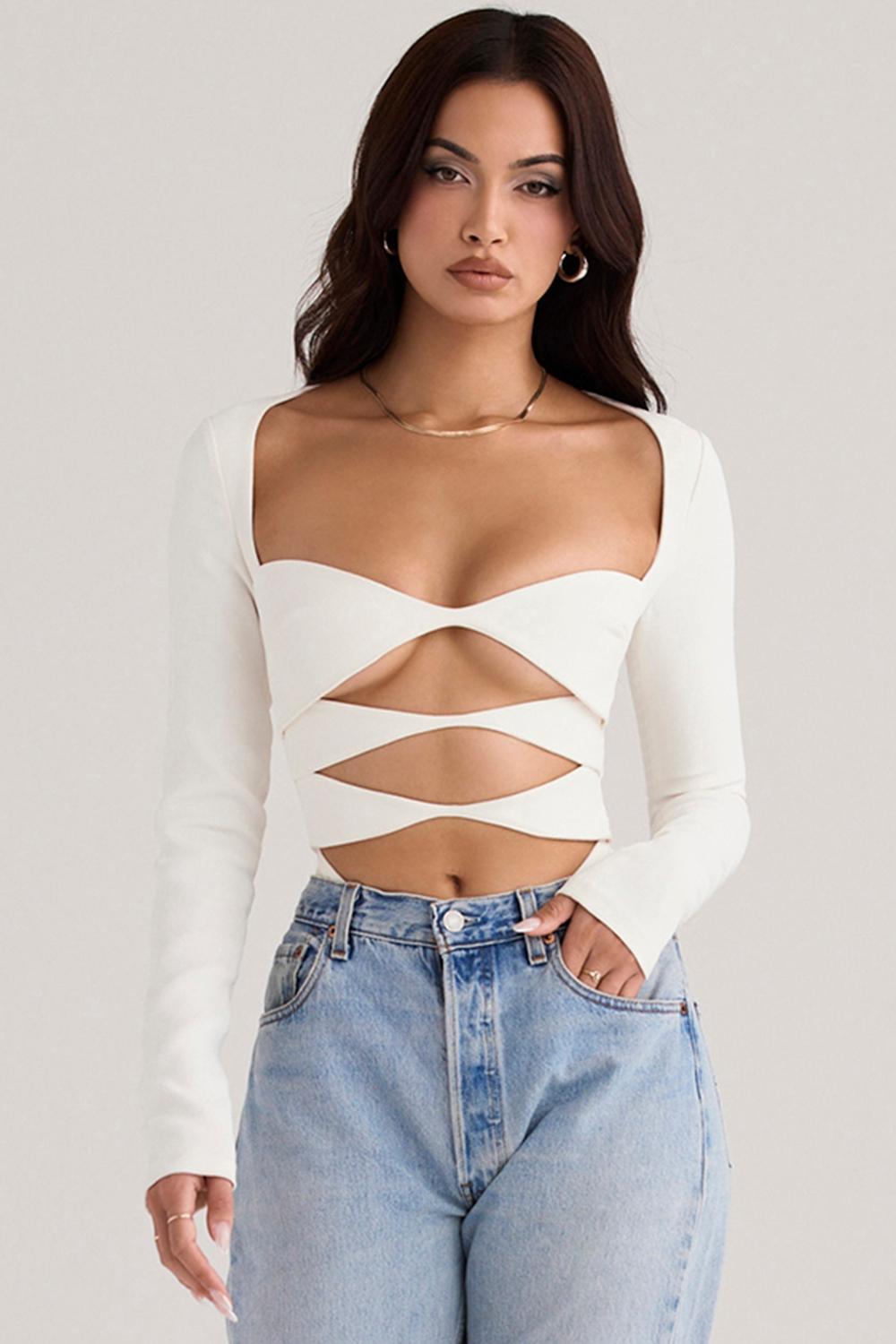 Danica White Cutout Bodysuit Product Image