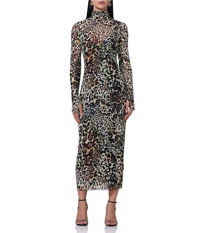 AFRM Shailene Printed Mesh Turtleneck Long Sleeve Midi Dress Product Image