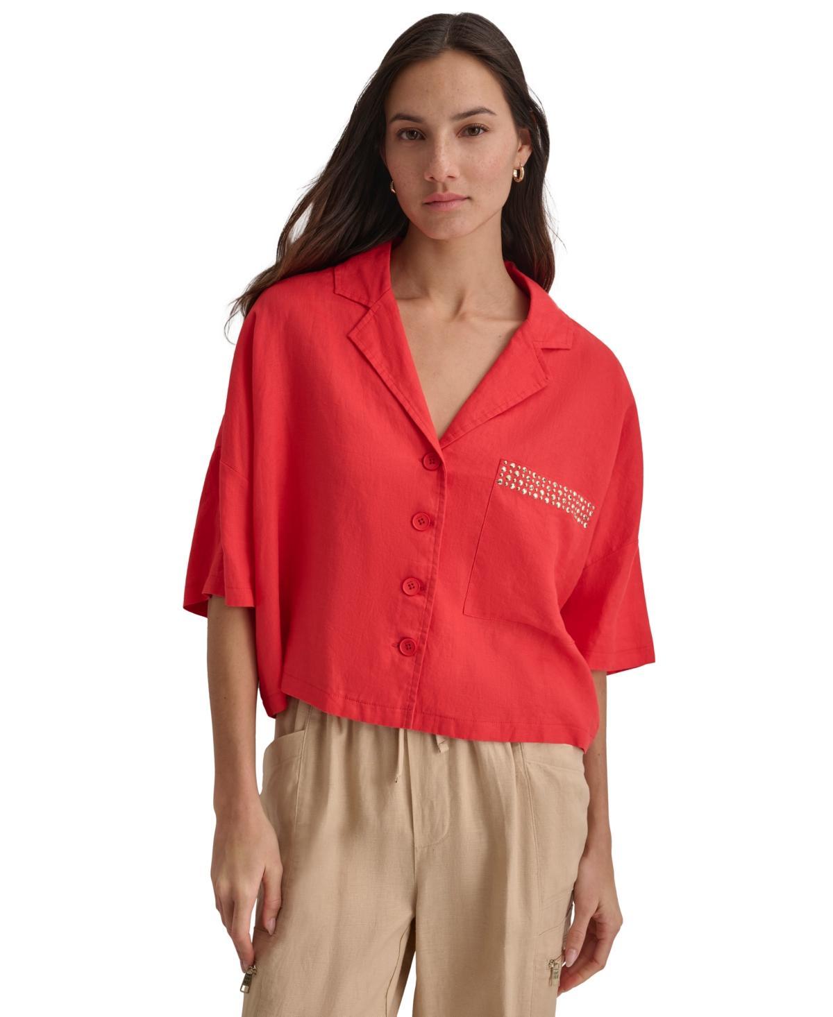 Dkny Womens Linen Studded Camp Shirt Product Image