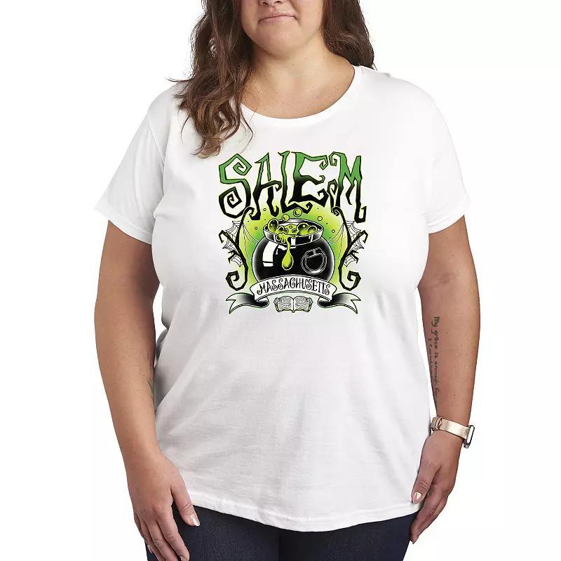 Plus Size Salem Witchy Collegiate Graphic Tee, Womens Grey Green Product Image