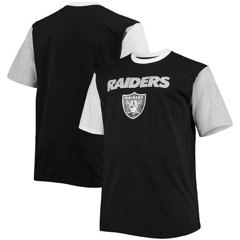 Mens Black/White Las Vegas Raiders Big & Tall Colorblocked T-Shirt Product Image