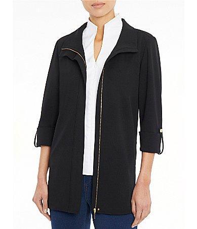 Ming Wang Deco Crepe 34 Sleeve Zip Front Jacket Product Image