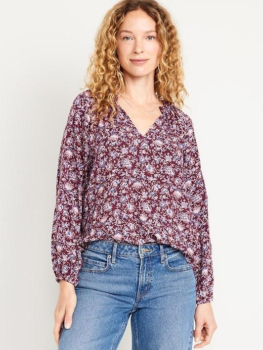 Ruffled Split-Neck Top Product Image