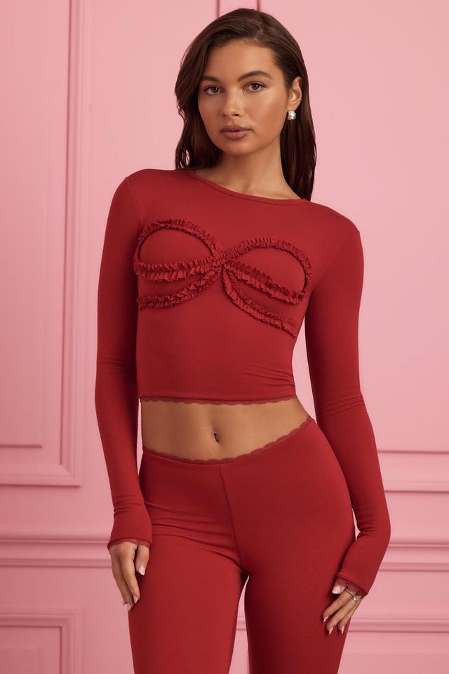 Lace-Trim Appliqué Pyjama Top in Ruby Red Product Image