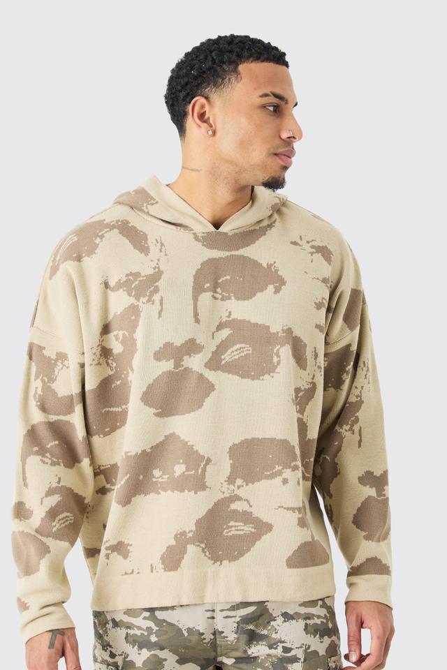 Oversized Drop Shoulder Face Jacquard Knit Hoodie | boohooMAN USA Product Image