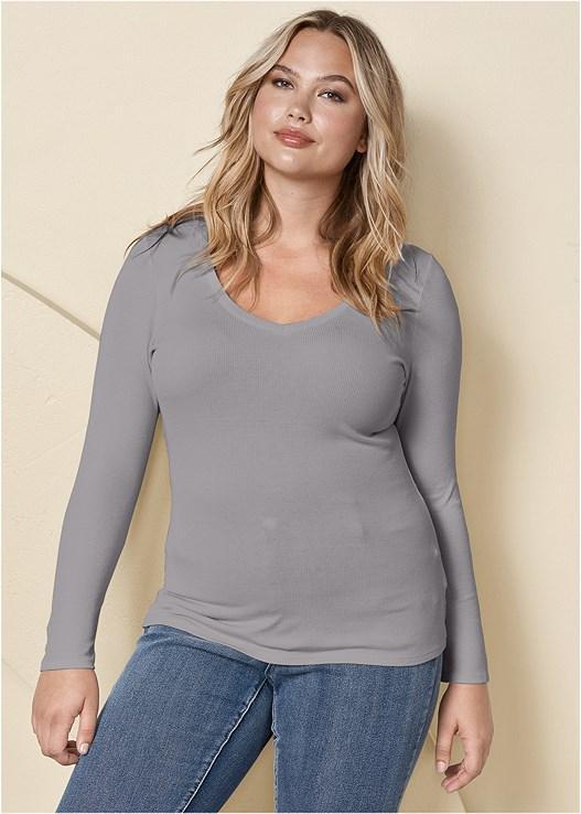 Ribbed V-Neck Top Product Image