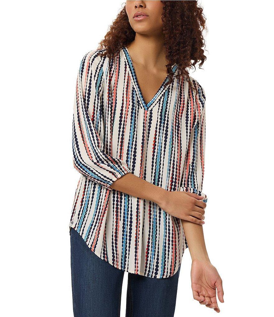 Jones New York Printed 3/4 Sleeve V-Neck Pleat Front Tunic Product Image