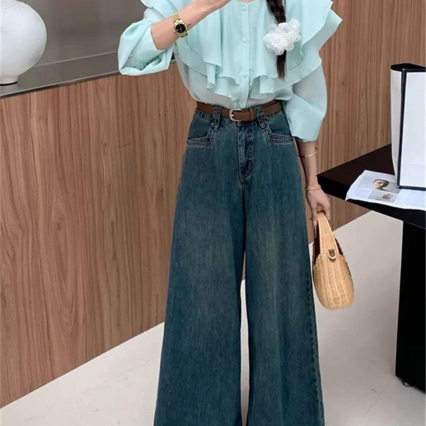 High Rise Washed Wide Leg Jeans Product Image