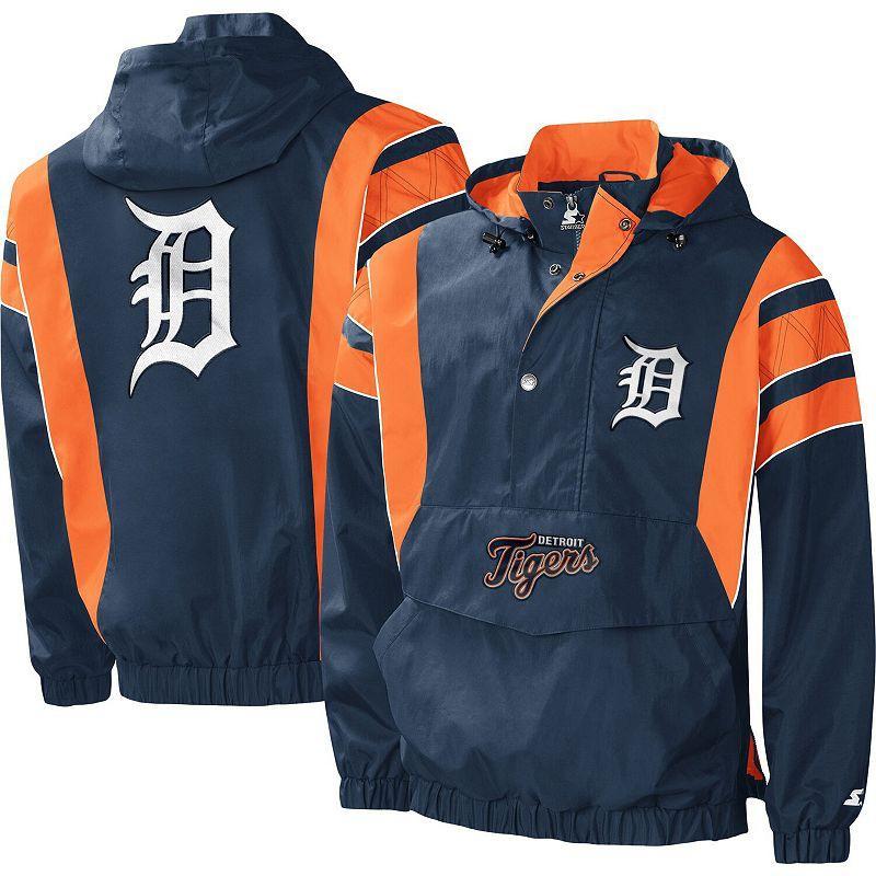 Mens Starter Detroit Tigers Impact Hoodie Half-Zip Jacket Blue Product Image