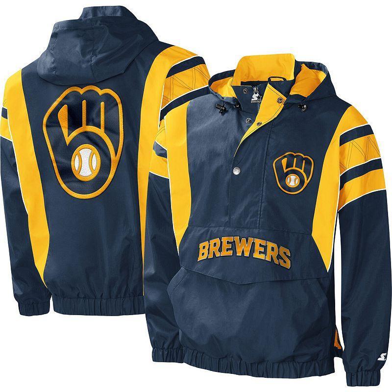 Mens Starter Navy Milwaukee Brewers Impact Hoodie Half-Zip Jacket Product Image