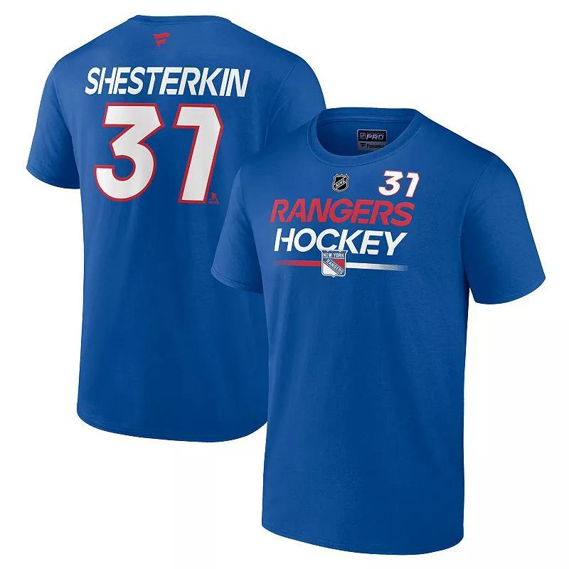 Mens Fanatics Branded Igor Shesterkin Blue New York Rangers Authentic Pro Prime Name & Number T-Shirt Product Image