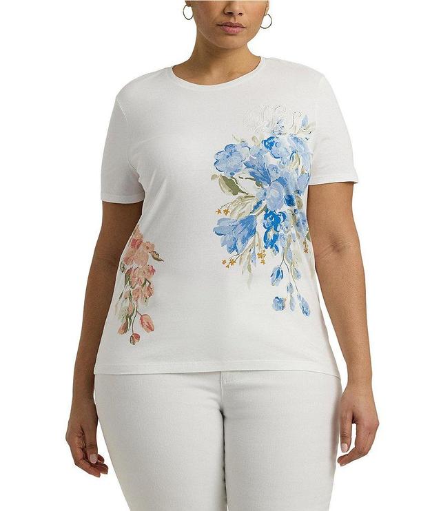 Lauren Ralph Lauren Plus Size Floral Eyelet Embroidered Tee Shirt Product Image