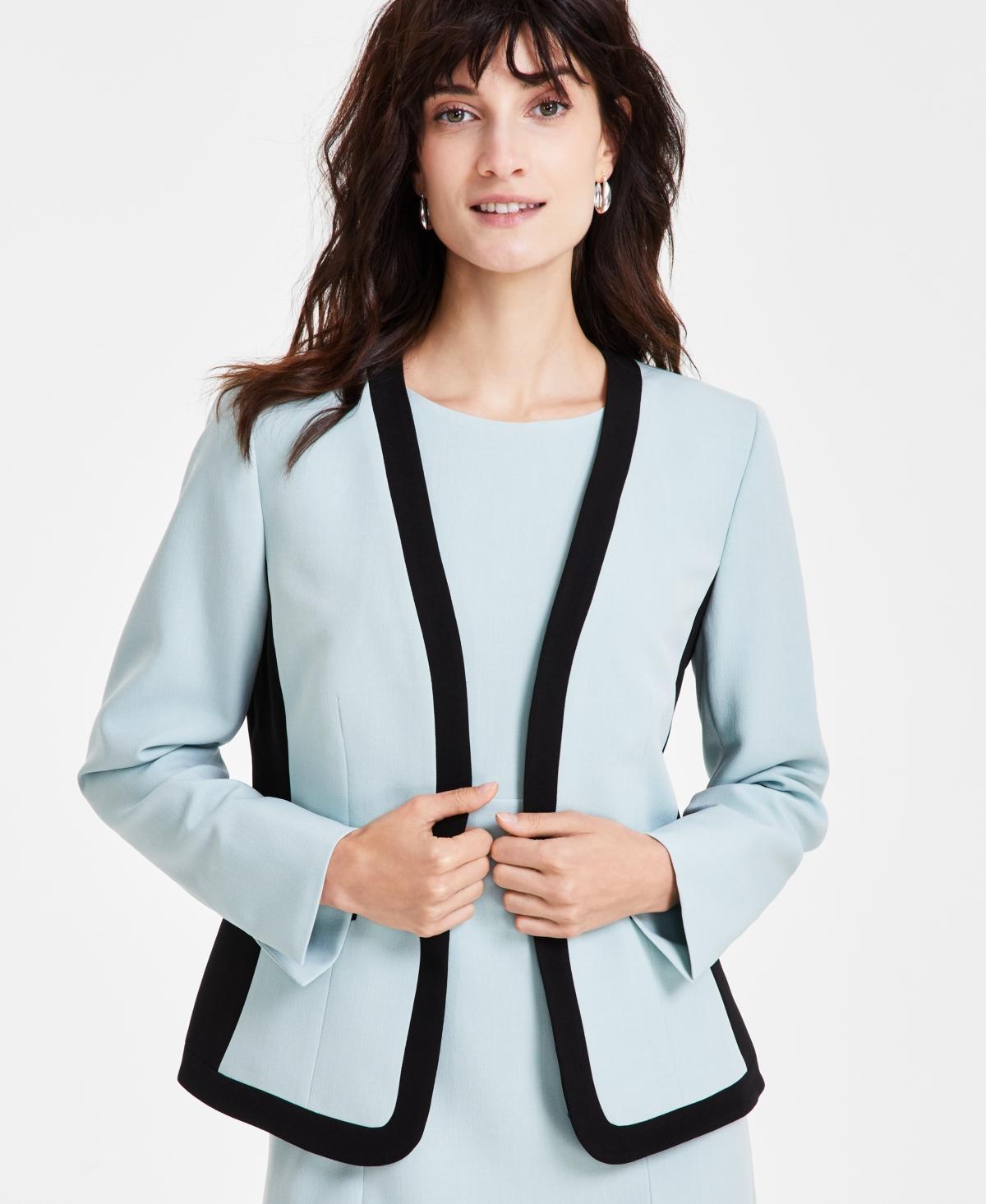 Kasper Womens Open-Front Collarless Jacket - Sea Glass Product Image