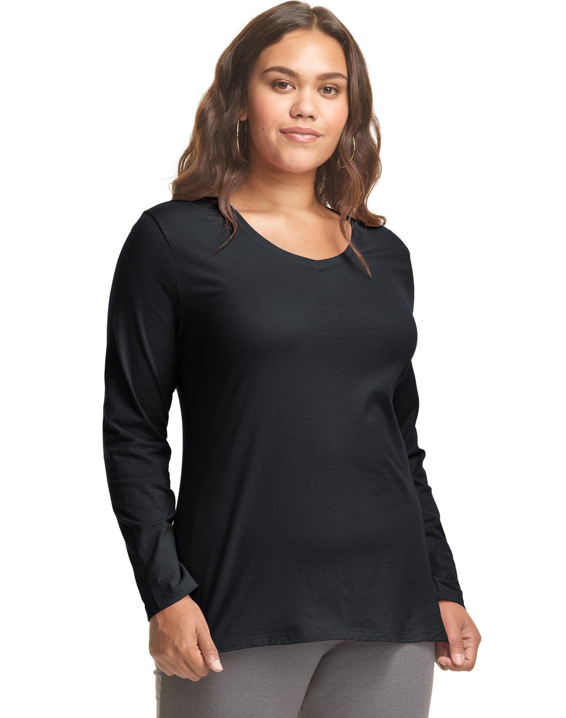 Hanes Womens Long Sleeve V-Neck Cotton T-Shirt (Plus Size) Deep Dive 1X Product Image