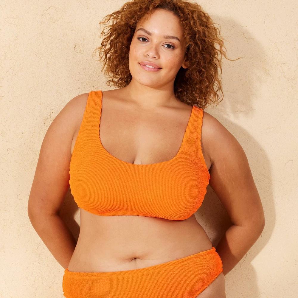 Womens Pucker Textured Scoop Front Bralette Bikini Top - Wild Fable Orange X Product Image