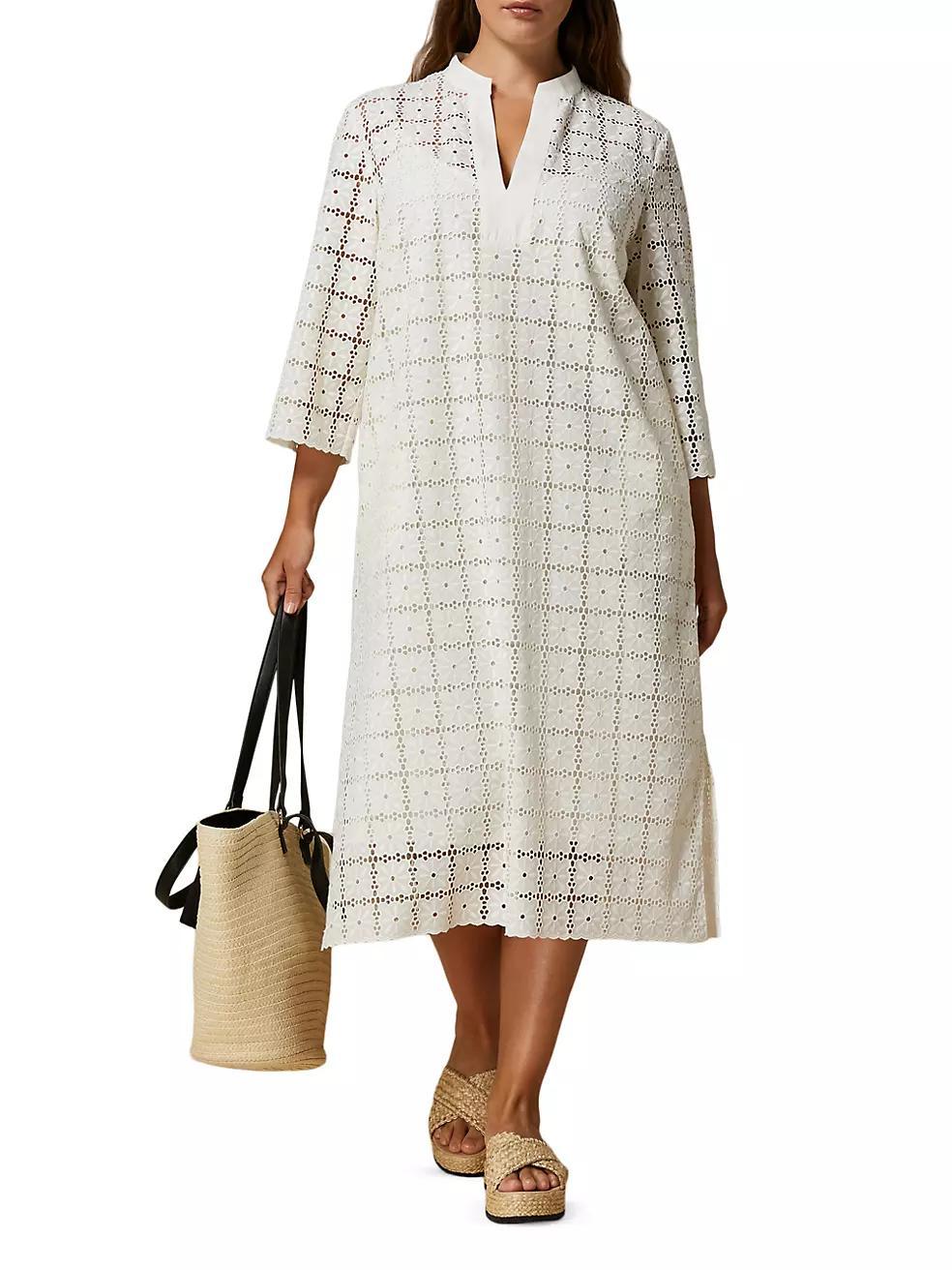 Plus Size Peana Broderie Cotton Midi-Dress Product Image