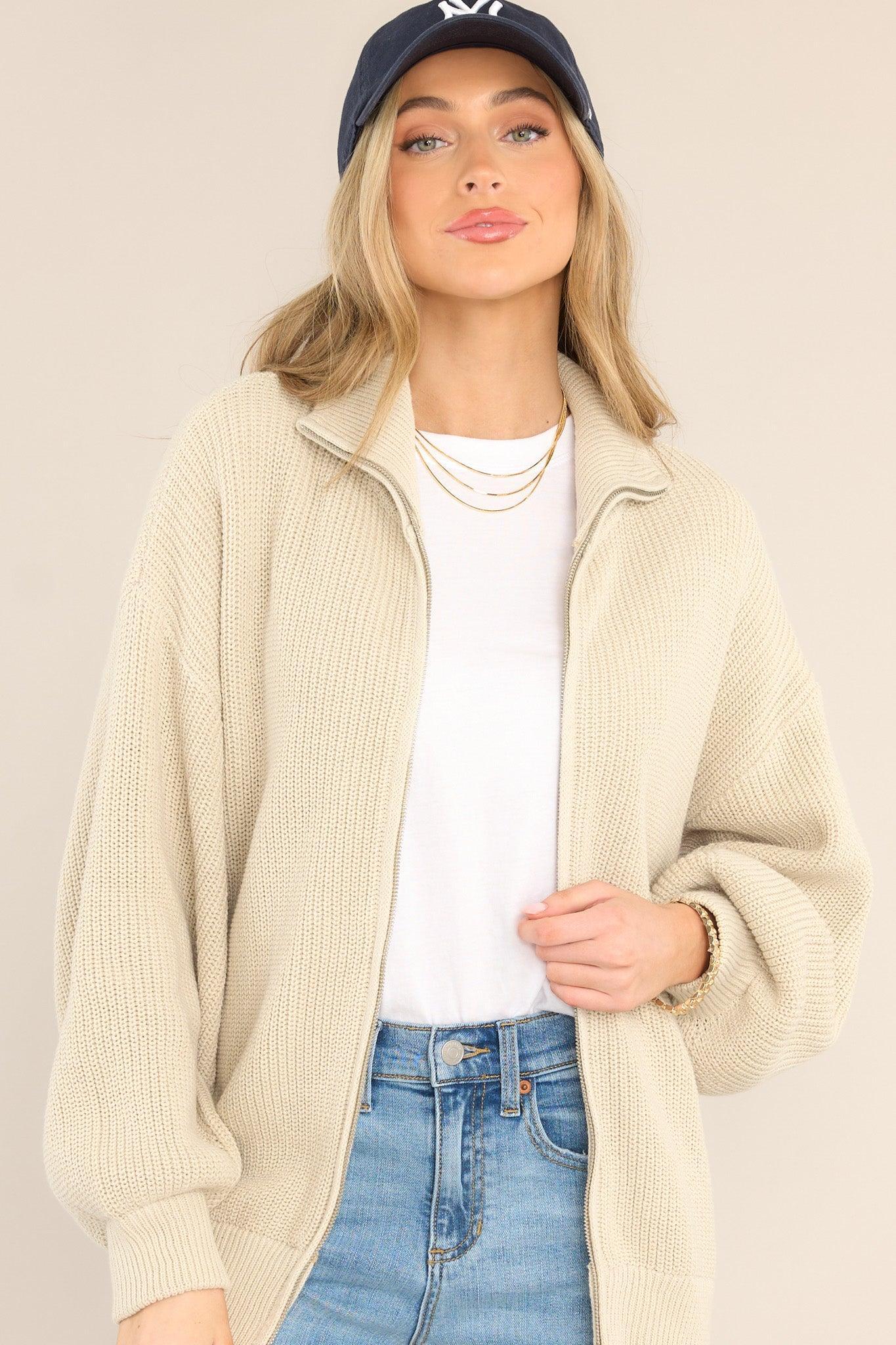 Your Serenity Beige Oversized Knit Jacket Product Image