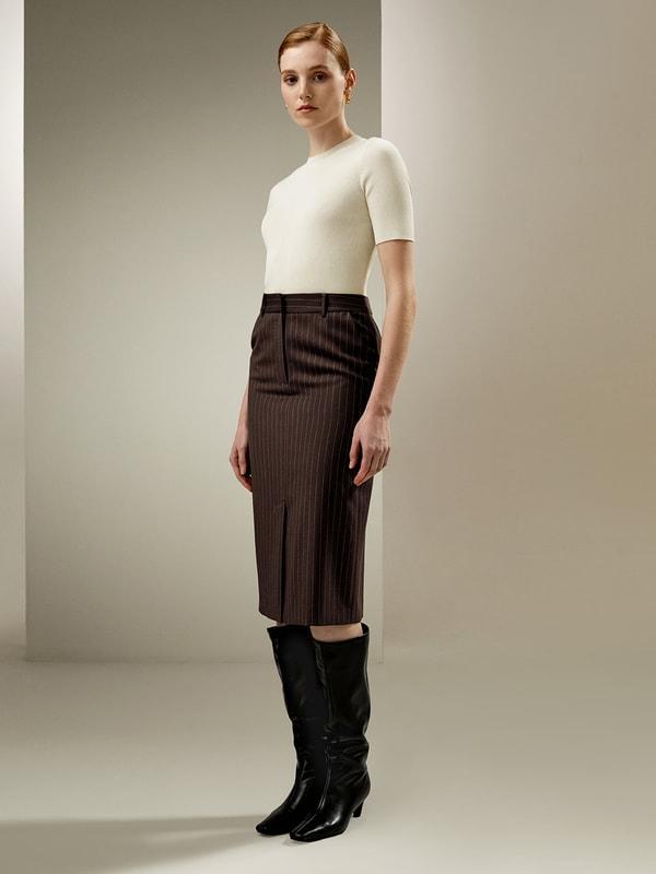 Pinstripe Midi Pencil Skirt Product Image