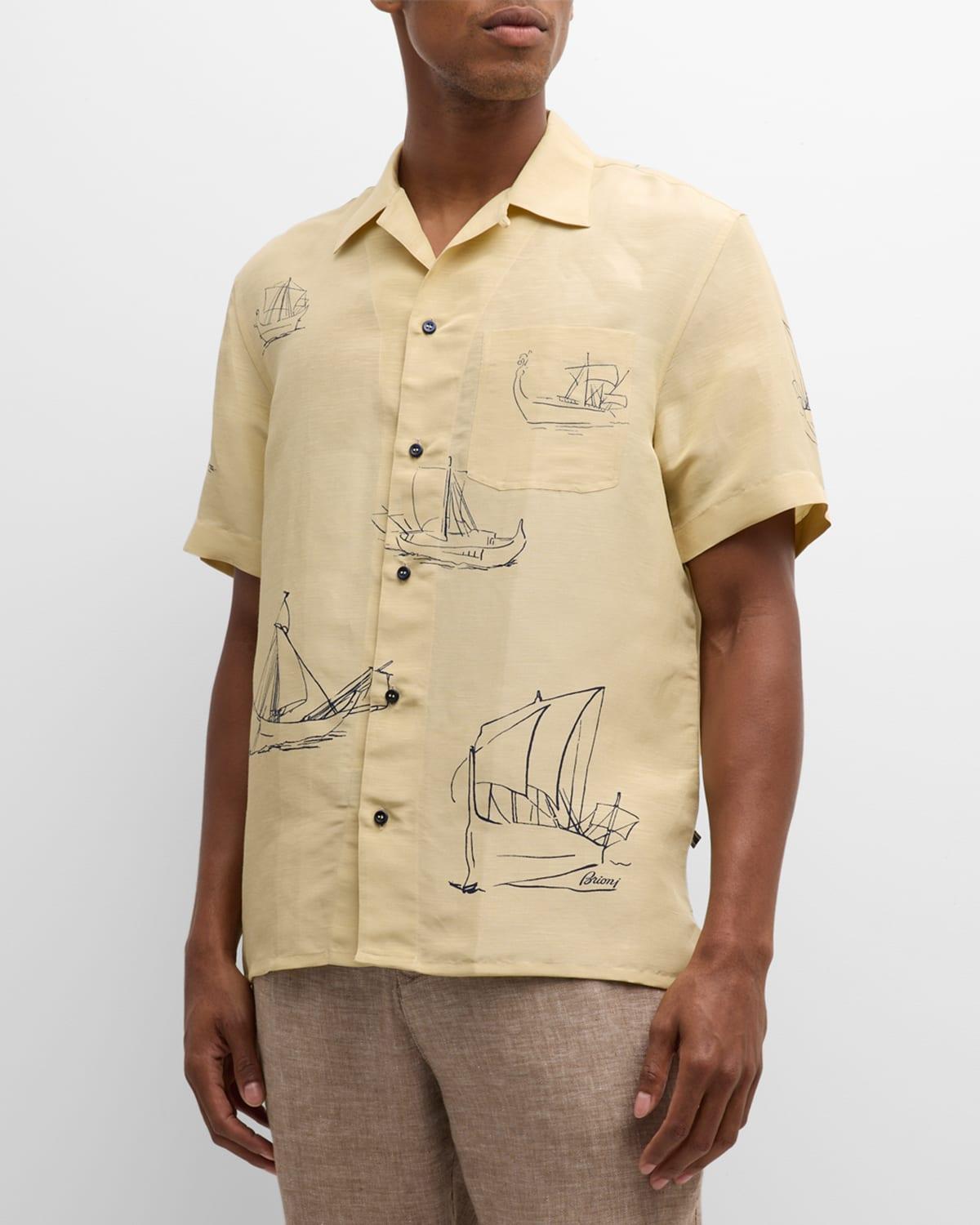 Mens Sail-Print Cotton Camp Shirt Product Image