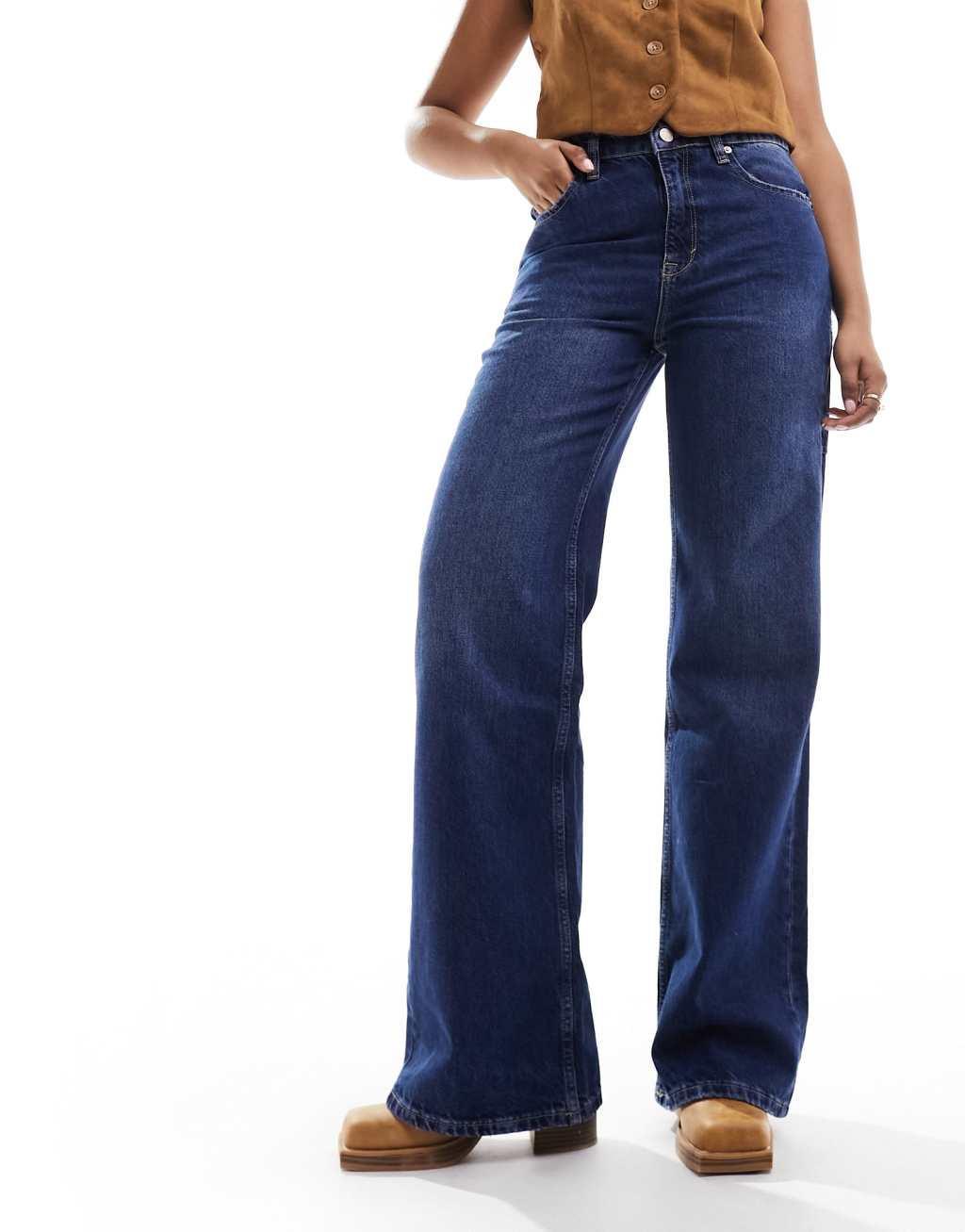 Free People high waist straight leg jeans in indigo blue product image