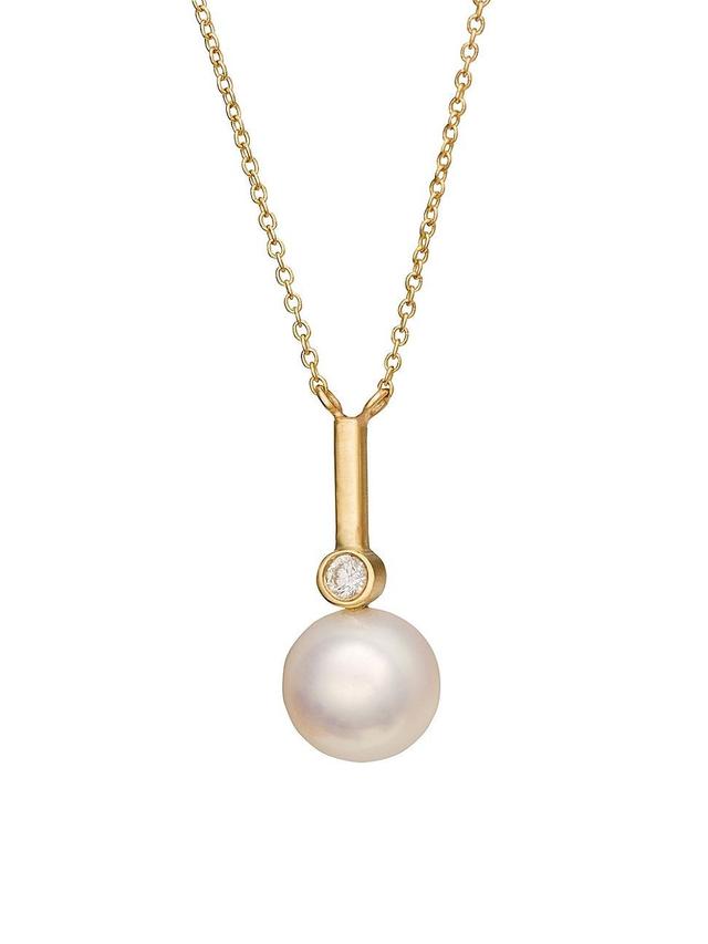 Womens Spark 18K Yellow Gold, Pearl & Diamond Pendant Necklace Product Image