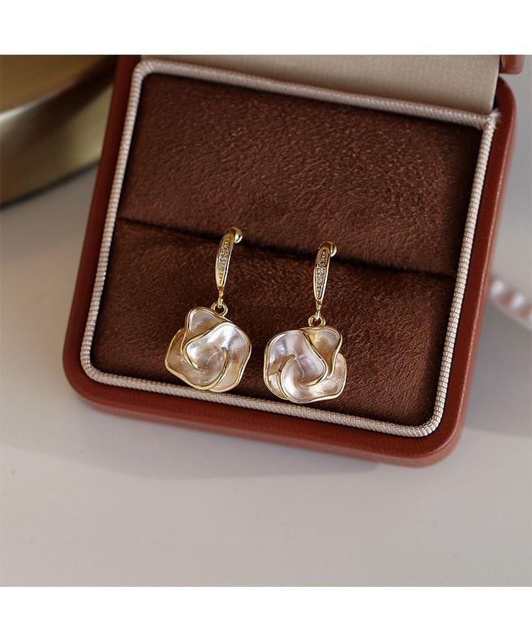 Floral Rhinestone Drop Hook Earring Product Image