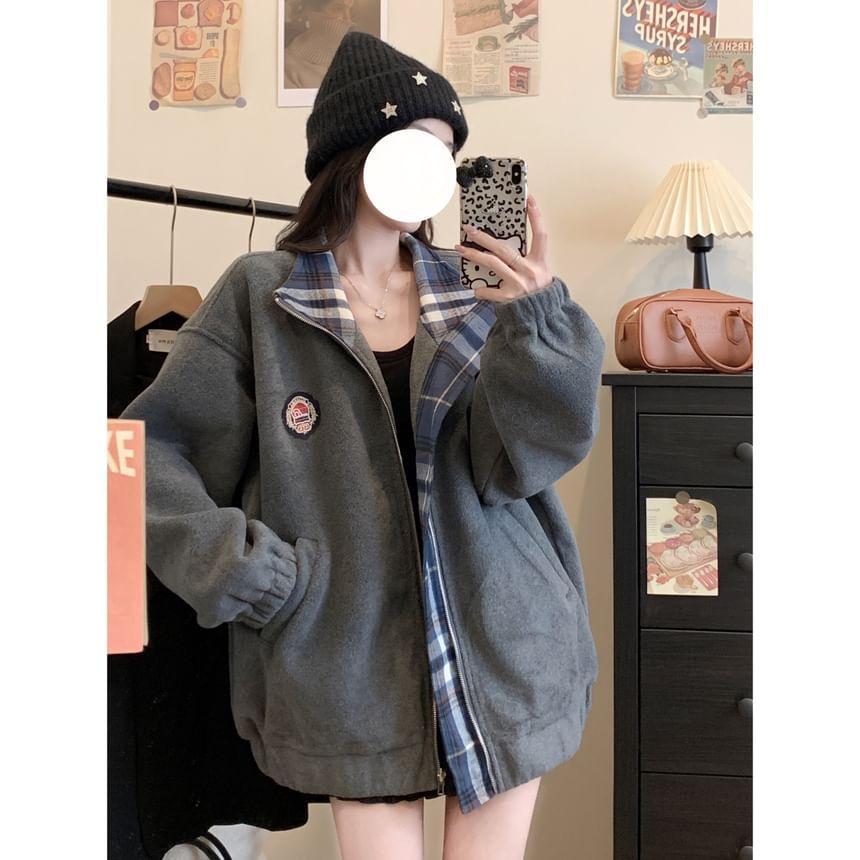 Embroidered Oversized Zip Jacket Product Image