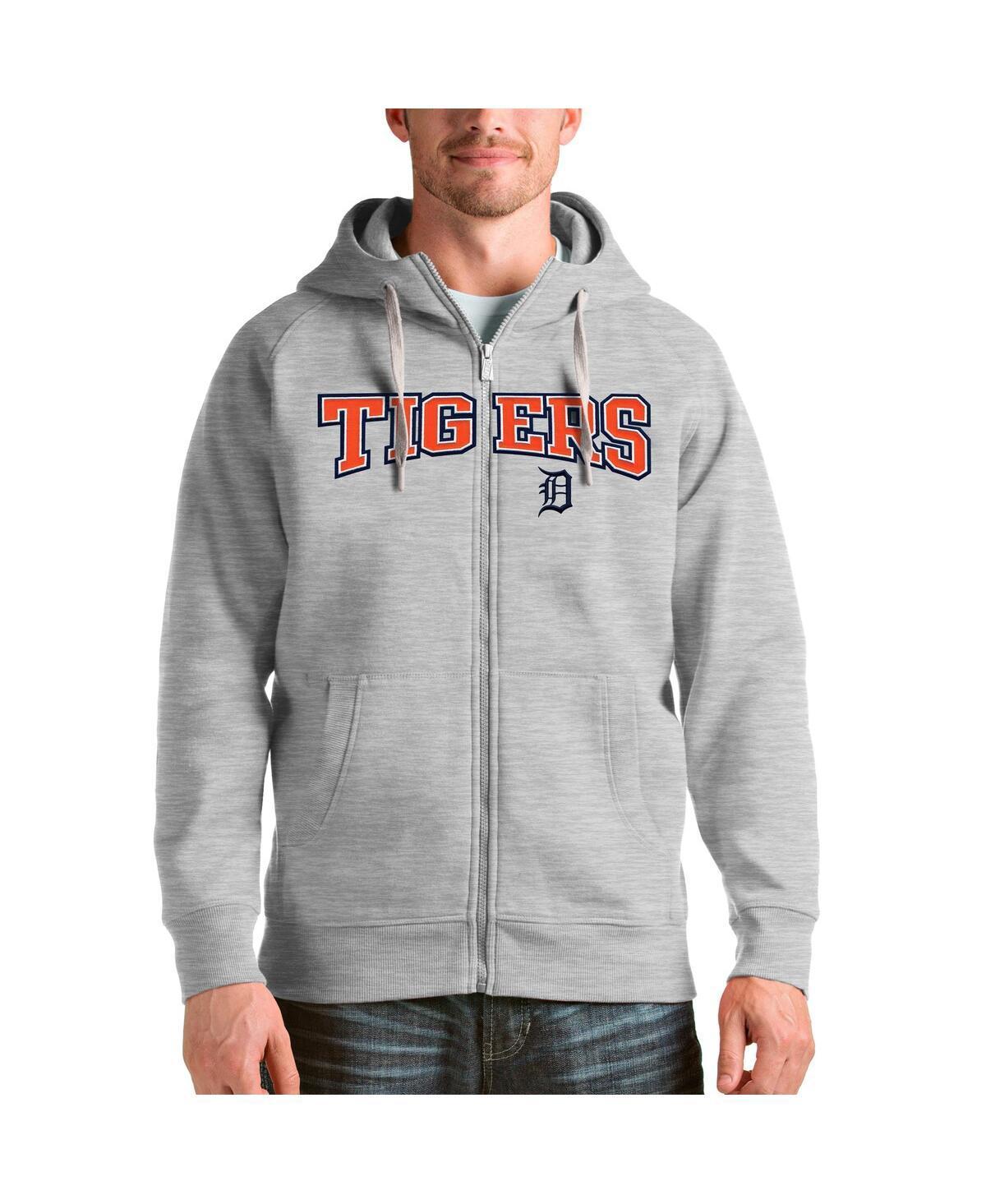 Antigua Mens Heather Gray Detroit Tigers Team Logo Victory Full-Zip Hoodie Product Image