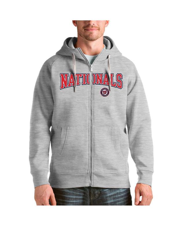 Antigua Mens Heather Gray Washington Nationals Team Logo Victory Full-Zip Hoodie Product Image