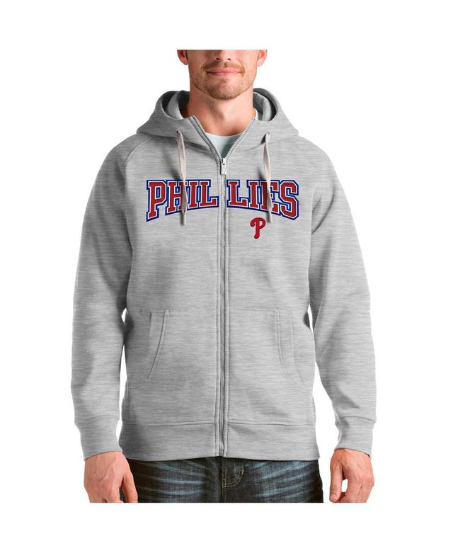 Antigua Mens Heather Gray Philadelphia Phillies Team Logo Victory Full-Zip Hoodie Product Image